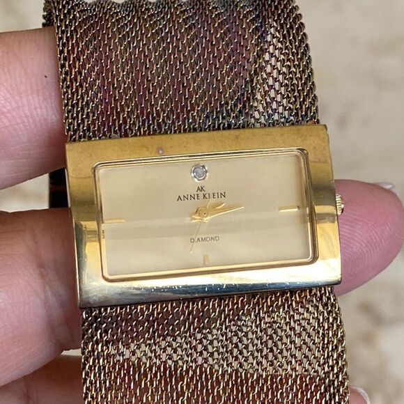Anne Klein Wide Mesh Band Gold Tone Diamond Stainless Steel Watch - Picture 1 of 11